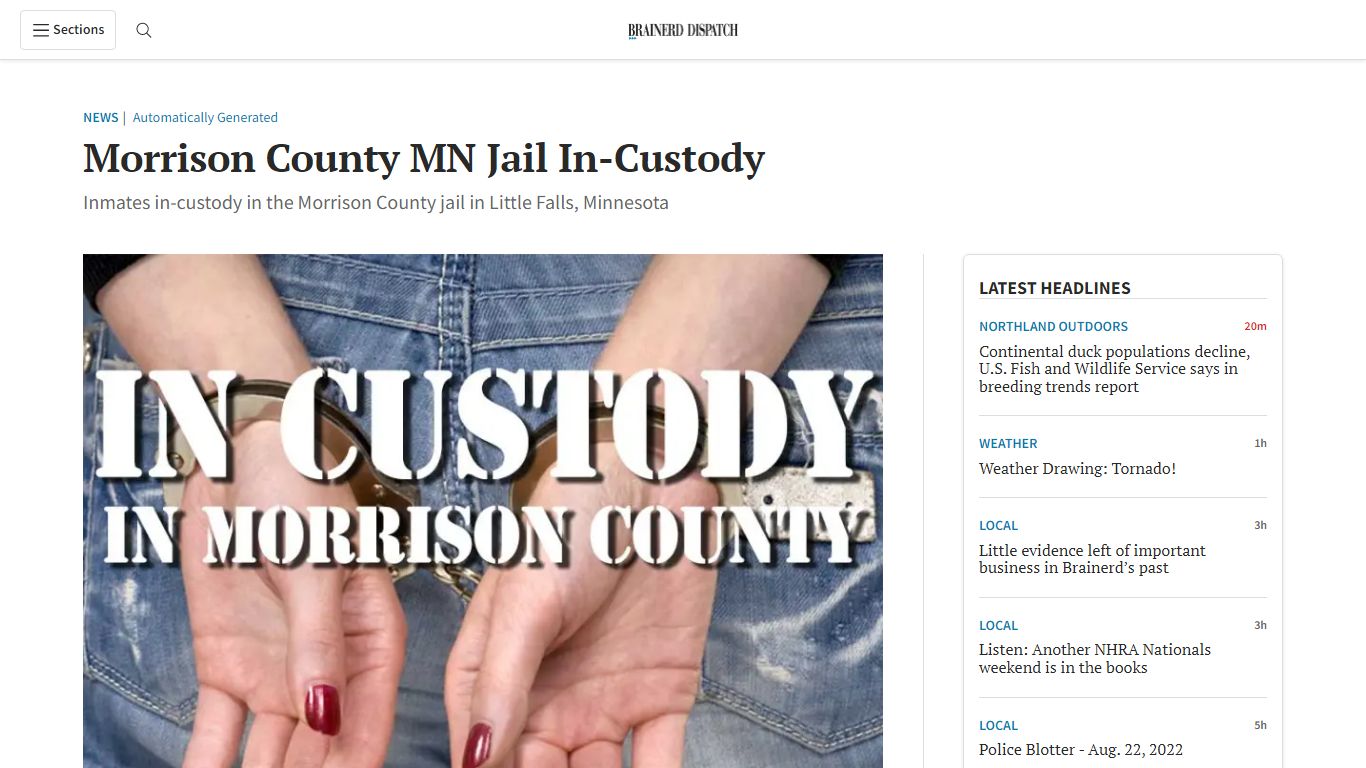 Morrison County MN Jail In-Custody - Brainerd Dispatch